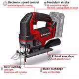 EINHELL Power X-Change Akku-Stichsäge TE-JS 18/100 Li - Solo, 18Volt rot/schwarz, ohne Akku und Ladegerät