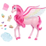 Mattel Barbie Ein Verborgener Zauber Rosa Pegasus mit Hündchen, Spielfigur geflügeltes Spielzeugpferd mit Lichtern und Geräuschen