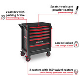 EINHELL Werkstattwagen leer, 6 Schubladen, Werkzeugwagen schwarz/rot, 4 flache, 2 hohe Schubladen