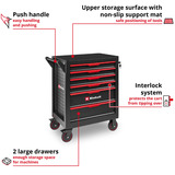 EINHELL Werkstattwagen leer, 6 Schubladen, Werkzeugwagen schwarz/rot, 4 flache, 2 hohe Schubladen