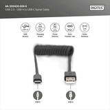 Digitus USB 2.0 Spiralkabel USB-A > USB-C schwarz, 1 Meter, PD, Laden mit bis zu 60 Watt