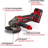 EINHELL Power X-Change Akku-Winkelschleifer TE-AG 18/125-2 Li Kit, 18Volt rot/schwarz, Li-Ion-Akku 4,0Ah