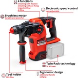 EINHELL Professional Akku-Bohrhammer HEROCCO 36/28, 36Volt (2x18Volt) rot/schwarz, ohne Akku und Ladegerät