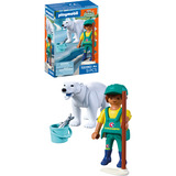 PLAYMOBIL 72090 Animals & Friends Zoo: Eisbär und Pfleger, Konstruktionsspielzeug 