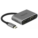 DeLOCK USB 3.2 Gen 1 Adapter, USB-C Stecker > USB-A + USB-C + HDMI + VGA Buchse grau, 12cm, PD, Laden mit bis zu 87 Watt