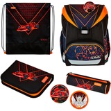 Herlitz UltraLight Plus Mechanic, Schulranzen schwarz/orange, inkl. 16 tlg. Schüleretui, Faulenzermäppchen, Sportbeutel