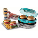 Ariete Hamburger-Grill Party Time, Elektro-Grillplatte hellblau/silber, 1.200 Watt, 50's Style
