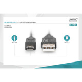Digitus USB 2.0 Kabel, USB-A Stecker > mini USB Stecker schwarz, 1 Meter