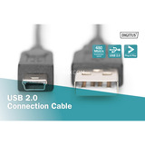 Digitus USB 2.0 Kabel, USB-A Stecker > mini USB Stecker schwarz, 1 Meter