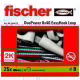 fischer EasyHook Loop DuoPower 8x40, Dübel weiß, 25 Stück, mit EasyHook Öse