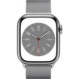 Apple Watch Series 8, Smartwatch silber, 41 mm, Milanaise Armband, Edelstahl-Gehäuse, LTE