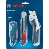 Bosch Professional Messer-Set Professional, 3-teilig, Teppichmesser blau, für Abbrechklingen und Trapezklingen