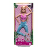 Mattel Barbie Made to Move mit pinkem Sportoberteil und blauer Yogahose, Puppe 