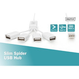 Digitus Slim Spider USB-Hub, USB-A 2.0 Stecker > 4x USB-A Buchse weiß, 1 Meter