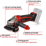 EINHELL Power X-Change Akku-Winkelschleifer TE-AG 18/115-2 Li - Solo, 18Volt rot/schwarz, ohne Akku und Ladegerät