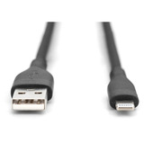 Digitus USB 2.0 Silikon-Kabel USB-A > Lightning, MFI zertifiziert schwarz, 2 Meter, PD, Laden mit bis zu 12 Watt