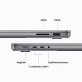 Apple MacBook Pro (14") 2023 CTO, Notebook grau, M3 10-Core GPU, MacOS, Amerikanisch, 36 cm (14.2 Zoll) & 120 Hz Display, 1 TB SSD