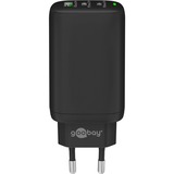 goobay USB-C Multiport-Schnellladegerät, PD, GaN, 65 Watt schwarz, 2x USB-C, 1x USB-A, Power Delivery, QuickCharge