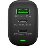 goobay USB-C Multiport-Schnellladegerät, PD, GaN, 65 Watt schwarz, 2x USB-C, 1x USB-A, Power Delivery, QuickCharge