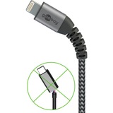 goobay USB 2.0 Adapterkabel, USB-A Stecker > Lightning Stecker grau/silber, 1 Meter, gesleevt, Metallstecker