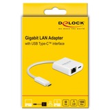 DeLOCK USB 3.2 Gen 1 Adapter, USB-C Stecker > RJ-45 Buchse + USB-C Buchse weiß, PD, Laden mit bis zu 60 Watt