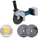 Bosch PRO Akku-Winkelschleifer BITURBO GWS 18V-180 P Professional solo, Ø 180mm blau/schwarz, ohne Akku und Ladegerät, inkl. 3 Trennscheiben