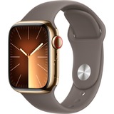 Apple Watch Series 9, Smartwatch gold/braun, Edelstahl, 41 mm, Sportarmband, Cellular