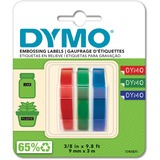 Dymo ORIGINAL Vinyl selbstklebende Prägebänder, Schriftband 3er Blister, weißer Druck auf farbigem Untergrund, S0847750