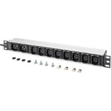 Digitus Steckdosenleiste 19" PDU mit Aluminiumprofil, 10-fach, 8x C13, 2x C19 schwarz/aluminium, 2 Meter Kabel, 1 HE, 1-phasig 16A, Kaltgerätestecker C20