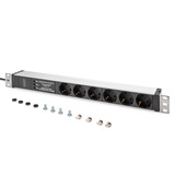 Digitus 19" Steckdosenleiste mit Aluminiumprofil, 6-fach, 1HE schwarz/aluminium, 2 Meter Kabel, Überspannungsschutz, Netzfilter, Stecker Typ-C