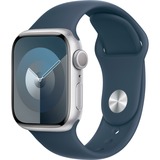 Apple Watch Series 9, Smartwatch silber/blau, Aluminium, 41 mm, Sportarmband