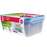 Emsa CLIP & CLOSE Frischhaltedosen-Set, 3-teilig transparent/blau, rechteckig, 3 Dosen + 3 Deckel