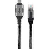 goobay Ethernet-Kabel USB-C 3.2 Gen2 Stecker > RJ-45 Stecker, LAN-Adapter schwarz/silber, 15 Meter, geflochtener Textilmantel
