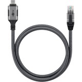 goobay Ethernet-Kabel USB-C 3.2 Gen2 Stecker > RJ-45 Stecker, LAN-Adapter schwarz/silber, 15 Meter, geflochtener Textilmantel