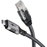goobay Ethernet-Kabel USB-C 3.2 Gen2 Stecker > RJ-45 Stecker, LAN-Adapter schwarz/silber, 15 Meter, geflochtener Textilmantel