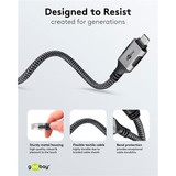goobay Ethernet-Kabel USB-C 3.2 Gen2 Stecker > RJ-45 Stecker, LAN-Adapter schwarz/silber, 15 Meter, geflochtener Textilmantel