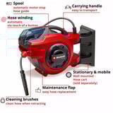 EINHELL Power X-Change Akku-Schlauchtrommel GE-HR 18/30 Li-Solo, 18Volt rot, ohne Akku und Ladegerät, 30 Meter, mit Anschlüssen