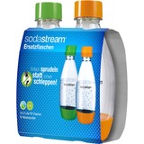 SodaStream PET-Flasche 0,5 Liter Tropfenform, Duopack, Trinkflasche transparent, 1x orange, 1x grün