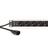 Digitus Steckdosenleiste 19" PDU mit Aluminiumprofil, 9-fach, Vorsicherung schwarz/aluminium, 2 Meter Kabel, 1 HE, 10A, Kaltgerätestecker C14