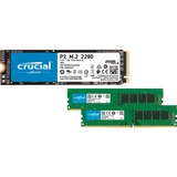 Crucial P2 1 TB + 2x DIMM 16 GB DDR4-3200, PC-Aufrüstkit PCIe 3.0 x4, NVMe, M.2 2280
