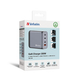 Verbatim GaN-Ladegerät 200W, 1x USB-A , 3x USB-C grau, PD 3.0, QC 3.0