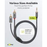 goobay Plus Audio Adapterkabel AUX 3,5mm Klinke > Stereo-Cinch Stecker schwarz/silber, 3 Meter