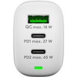 goobay USB-C Multiport-Schnellladegerät, PD, GaN, 65 Watt weiß, 2x USB-C, 1x USB-A, Power Delivery, QuickCharge