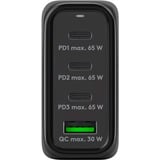 goobay USB-C Multiport-Schnellladegerät, PD, GaN, 68 Watt schwarz, 3x USB-C, 1x USB-A, Power Delivery, QuickCharge