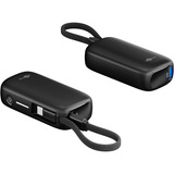 goobay Powerbank 5.000 mAh, integriertes USB-C Kabel 13cm, 20 Watt schwarz, 5 Ah, 1x USB-A, 1x USB-C, PD, QC