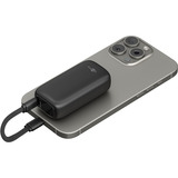 goobay Powerbank 5.000 mAh, integriertes USB-C Kabel 13cm, 20 Watt schwarz, 5 Ah, 1x USB-A, 1x USB-C, PD, QC