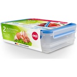 Emsa CLIP & CLOSE Aufschnittbox-System 1,65 + 1,0 Liter, 3-teilig, Dose transparent/blau, rechteckig