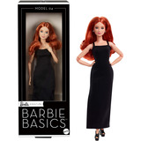 Mattel Barbie Basics Model 04 mit rotem Haar, schwarzem Kleid und Plateauschuhen, Puppe 