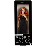 Mattel Barbie Basics Model 04 mit rotem Haar, schwarzem Kleid und Plateauschuhen, Puppe 