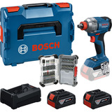 Bosch Professional Akku-Drehschlagschrauber Set GDX 18 Volt 285 Nm mit 2 Akkus 5,0 Ah und 31-teiligem Bit-Set in L-BOXX, Werkzeug-Set Boxed
